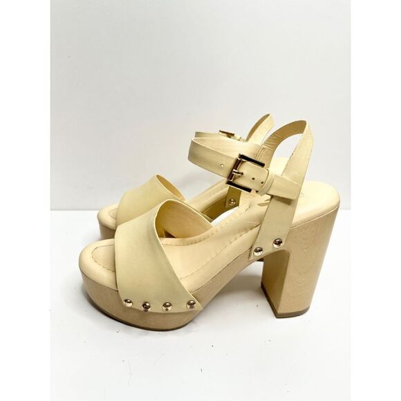 Sarto by Franco Sarto Sandals Womens Sz 6.5 Yellow Ankle Strap Leather Platform - Picture 1 of 12